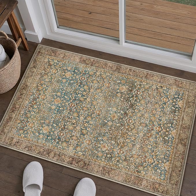 Entryway Area Rug 2x3 Washable Vintage Carpet Non Slip Indoor Kitchen Door Mat by PureCozy