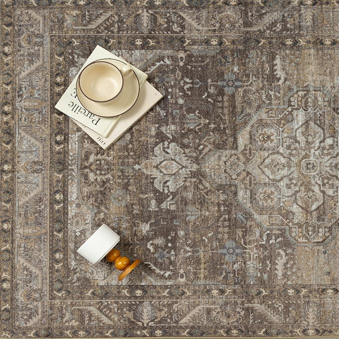 4x6 Brown Washable Vintage Area Rug - Image 7