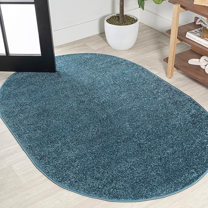 JONATHAN Y Haze Solid Low-Pile Turquoise 3x5 Oval Indoor Area Rug, Minimalist by JONATHANY