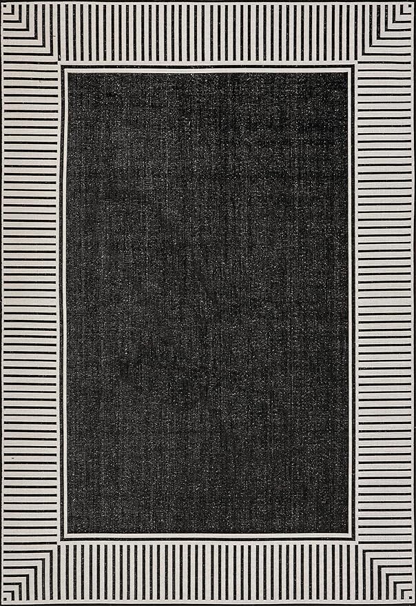 Nuloom Asha Black/Ivory, Striped Border, Soft and Cozy, High Traffic, Stain - Image 2
