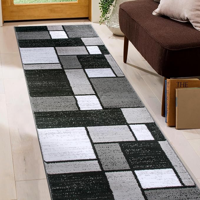 Rugshop Contemporary Modern Boxes Grey Area Rug Runner 2' x 7' 2" - Image 8