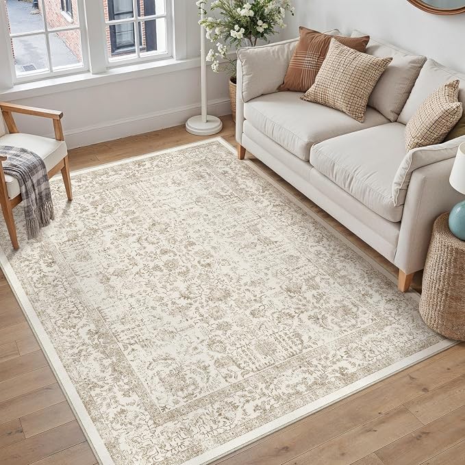 Light Brown Area Rug 4x6 Office Entryway Rug Machine Washable Kitchen Vintage by PureCozy