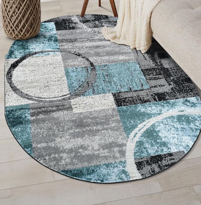 Rugshop Contemporary Abstract Circle Design Soft Oval Area Rug 5' x 7' Gray - Image 5