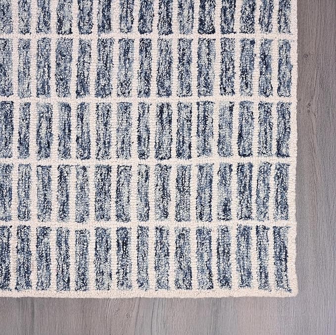 Hand-Tufted 100% Wool Area Rug – Unique Modern Geometric Grid Pattern, Soft - Image 3