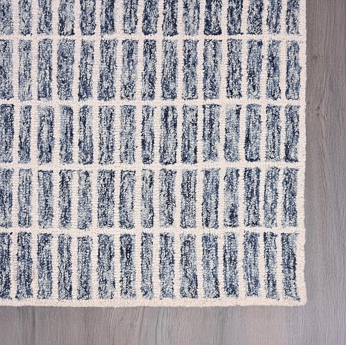 Hand-Tufted 100% Wool Area Rug – Unique Modern Geometric Grid Pattern, Soft - Image 3
