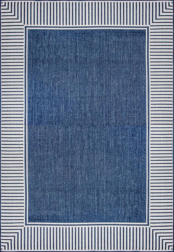 Nuloom Asha Navy/Ivory, Striped Border, Soft and Cozy, High Traffic, Stain - Image 2