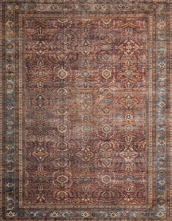Loloi Layla Collection LAY-01 Brick/Blue 3'-6" x 5'-6" .13" Thick Accent Rug - Image 5