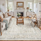 Taupe Area Rug 6x9 Machine Washable Vintage Living Room Distressed Non Slip - Image 5