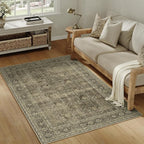 Vintage Area Rug 5x7 Light Brown Bedroom Indoor Kitchen Washable Living Room - Image 4