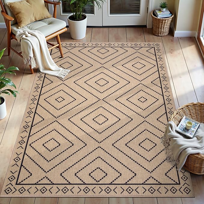 Tangsoo Easy Jute Rug 3x5 for Entryway, Geometric Non-Slip Washable Indoor by Tangsoo