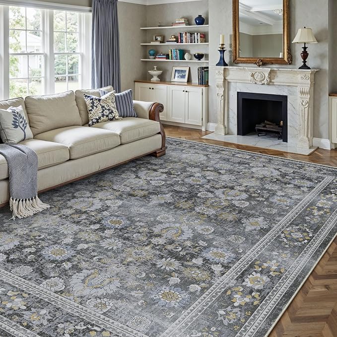 HUGEAR 6x9 Area Rug Black Vintage Machine Washable Living Room Retro Rugs - Image 3