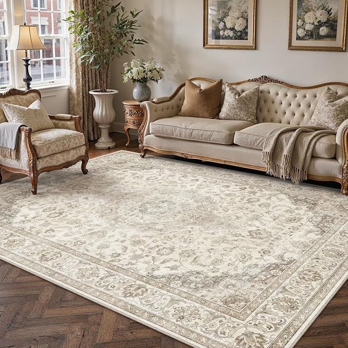 HUGEAR Area Rug 5x7 Vintage Brown Machine Washable Living Room Rugs Thin by HUGEAR