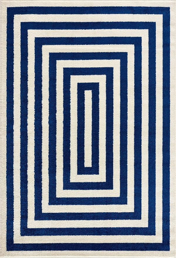 Abani Contemporary Blue & Ivory 6'x9' Area Rug, Contrasting Geometric Modern - Image 3