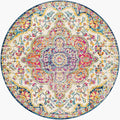 Livabliss Area Rugs - 8ft Round Romaine Vintage Boho Fuchsia Mustard Blue Round by Livabliss