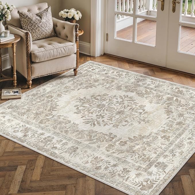 3x4 Area Rug Beige Washable Office Vintage Distressed Carpet Bedroom Indoor - Image 4