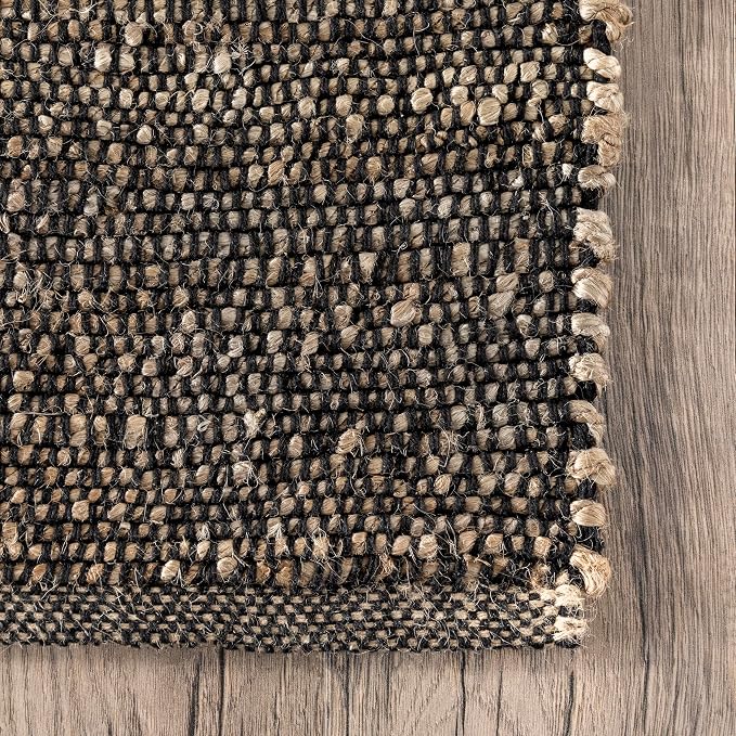 nuLOOM 5x8 Elfriede Jute & Cotton Hand Woven Area Rug, Solid Rustic Farmhouse - Image 4