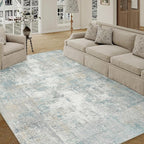 5x7 Washable Area Rug Blue Cream Abstract Living Room Bedroom Carpet Neutral - Image 5