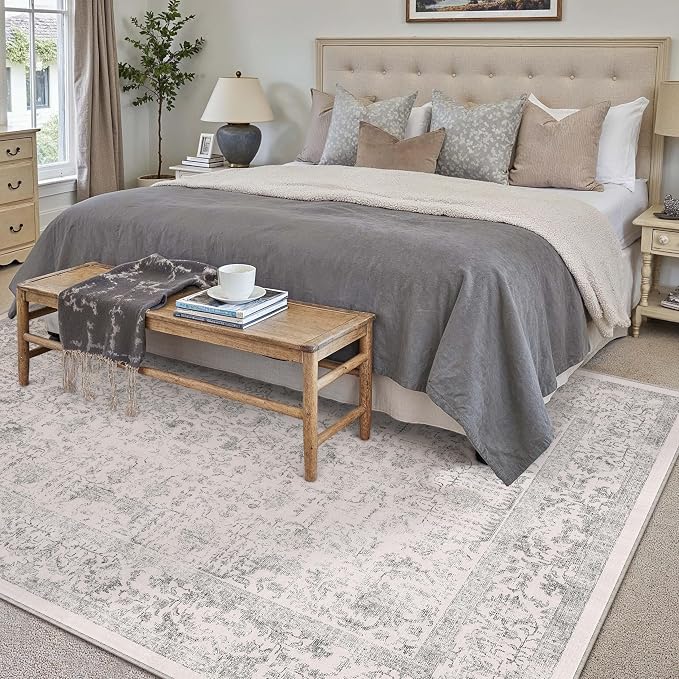 Gray Area Rug 5x7 Machine Washable Vintage Living Room Distressed Non Slip - Image 5