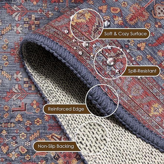 Washable Area Rug 2'6'' x 8' Vintage Traditional Persian Mat - Image 6