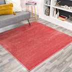 Eyely UES100E-5SQ Haze Solid Low-Pile Red 5' Square Area Rug, Pet Friendly by eyely