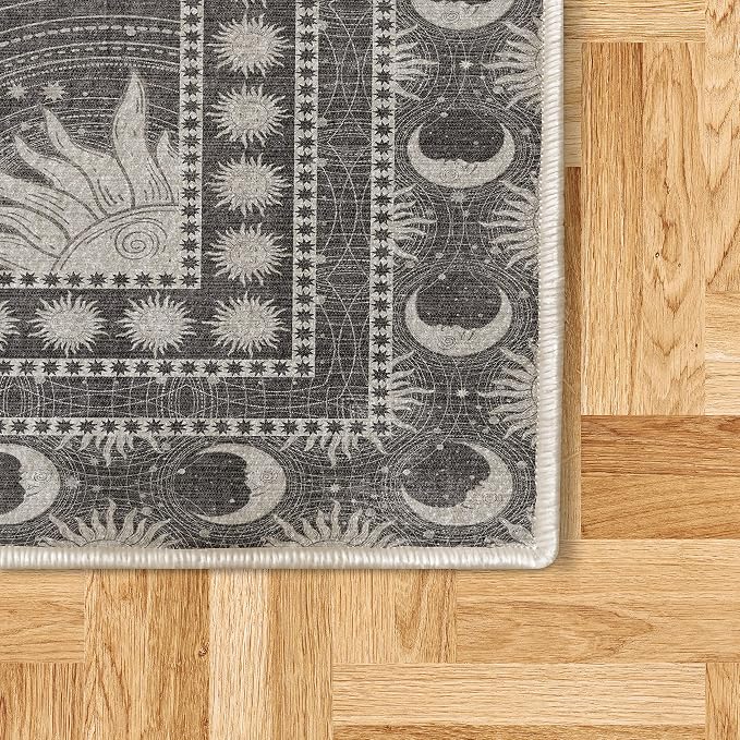 Ambesonne Sun and Moon Decorative Rug, Bohemian Artwork Design of Crescent - Image 2