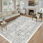 Black Area Rug 10x12 Machine Washable Large Vintage Living Room Distressed Non by PureCozy