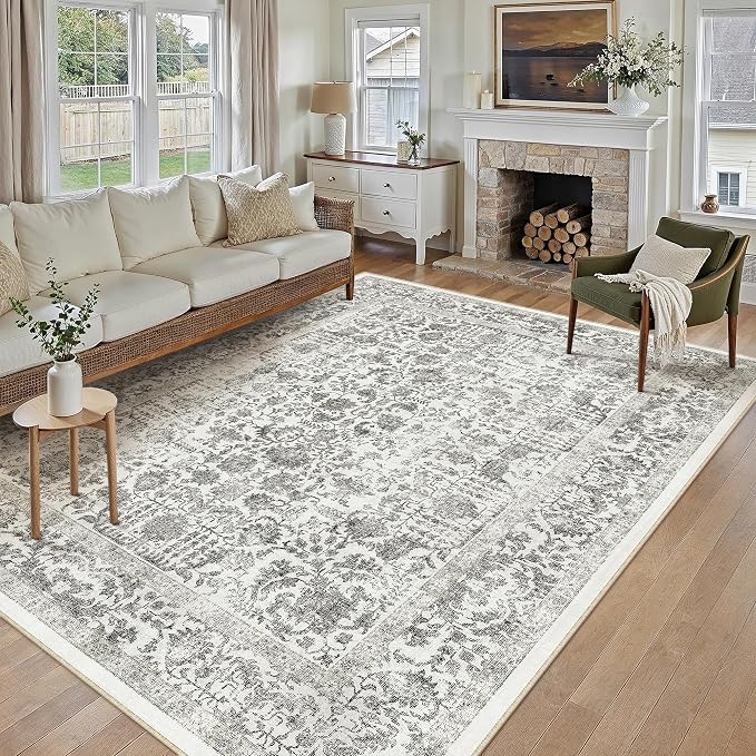 Black Area Rug 9x12 Machine Washable Large Vintage Living Room Distressed Non - Image 5