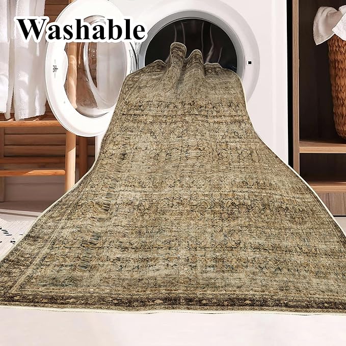 5x7 Washable Area Rug Vintage Brown Traditional Floor Cover Foldable Thin Rug - Image 3