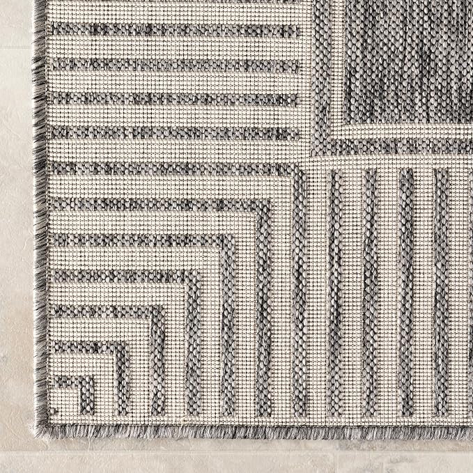 Nuloom Asha Grey/Ivory, Striped Border, Soft and Cozy, High Traffic, Stain - Image 4