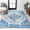 JONATHAN Y Boho Vintage Cream/Blue Indoor Area Rug, Bohemian Flair Medallion by JONATHANY