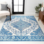 JONATHAN Y Boho Vintage Cream/Blue Indoor Area Rug, Bohemian Flair Medallion by JONATHANY