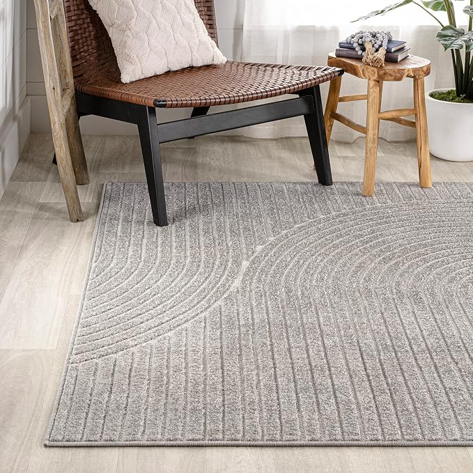 JONATHAN Y Hallie High-Low Curve Gray/Ivory Indoor/Outdoor Area Rug, Minimalist - Image 10