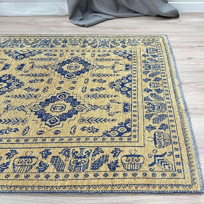 Alfa Rich 5x8 Gold Navy Blue Washable Area Rugs - Image 4
