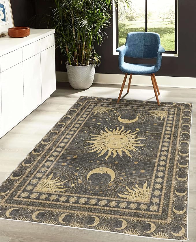 Ambesonne Sun and Moon Decorative Rug, Bohemian Art Design of Crescent Solar - Image 4