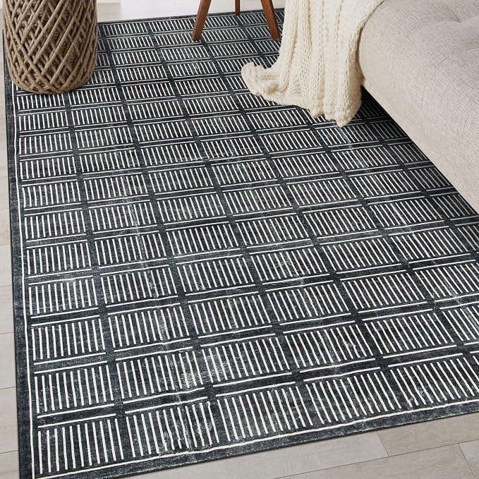Rugshop Bohemian Stripe Lines Washable Non Slip Area Rug 3' x 5' Black - Image 7