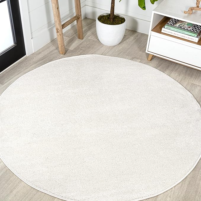 JONATHAN Y Haze Solid Low-Pile Cream 6' Round Indoor Area Rug, Minimalist by JONATHANY