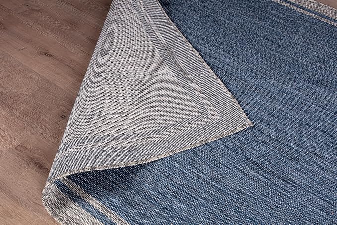 CAMILSON Outdoor Rug, 9x12 Bordered Navy Blue Gray Modern Large Area Rugs - Image 3