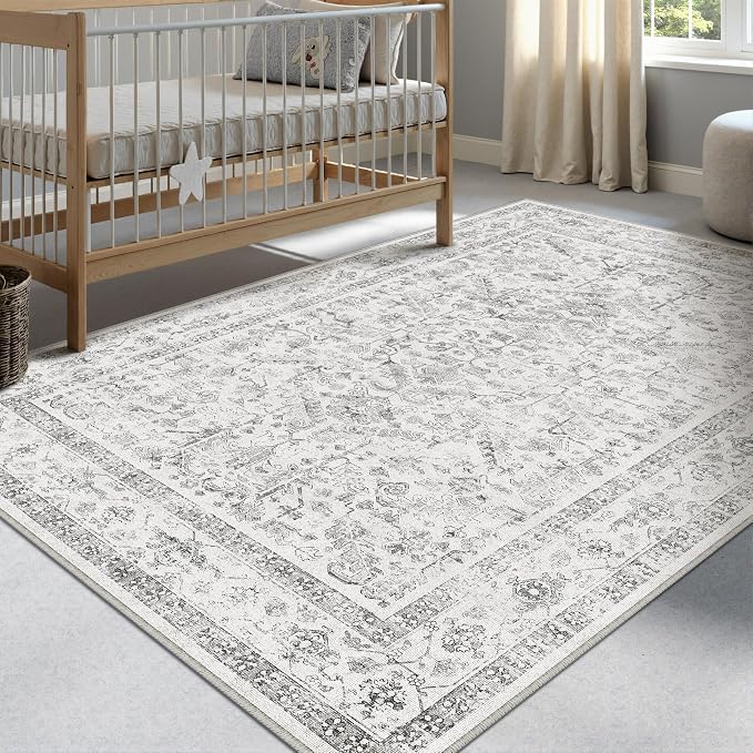 Grey 3x4 Entryway Rug Vintage Area Carpet Indoor Kitchen Washable Neutral Door - Image 4