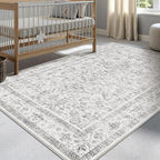 Grey 4x5 Entryway Rug Vintage Area Carpet Indoor Kitchen Washable Neutral Door - Image 4