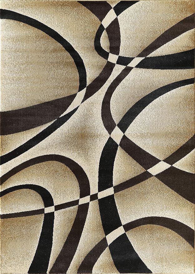 GLORY RUGS Modern Area Rug 5x7 Beige Swirls Carpet Bedroom Living Room - Image 2