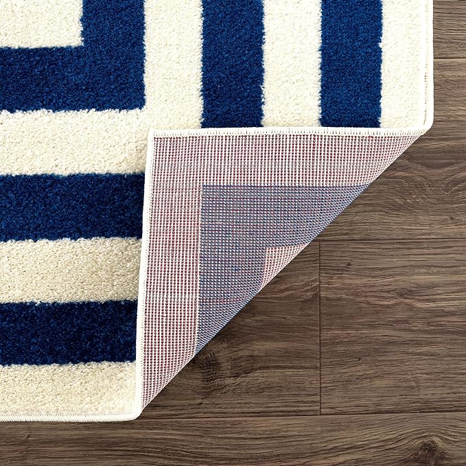 Abani Contemporary Blue & Ivory 5'3" x 7'6" Area Rug, Contrasting Geometric - Image 7