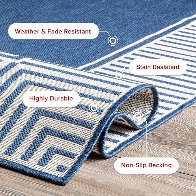 Nuloom Asha Navy/Ivory, Striped Border, Soft and Cozy, High Traffic, Stain - Image 7