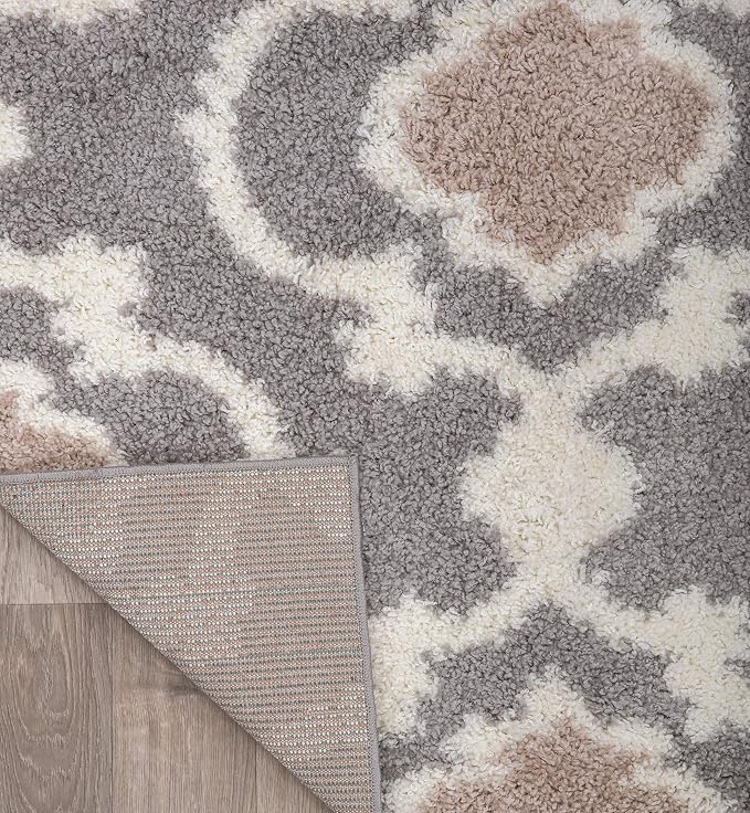 Rugshop Cozy Moroccan Trellis Indoor Shag Round Area Rug 6'6" Gray/Cream - Image 6