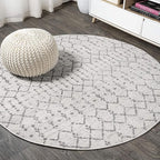 JONATHAN Y Boho Vintage Diamond Cream/Gray Round Area Rug 8 ft, Moroccan Hype by JONATHANY