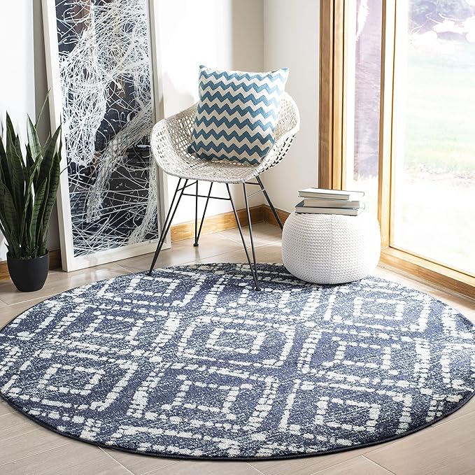 SAFAVIEH Adirondack Collection 6' Round Navy/Ivory ADR131N Modern Diamond by SAFAVIEH