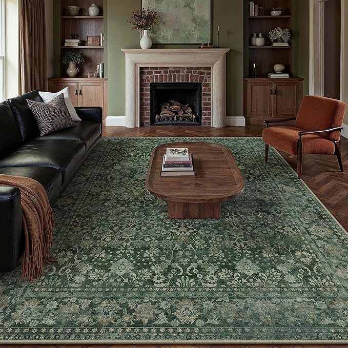 HUGEAR 6x9 Machine Washable Rugs Dark Green Hallway Large Area Rug Indoor by HUGEAR