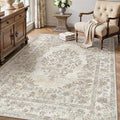 4x6 Area Rug Beige Washable Office Vintage Distressed Carpet Bedroom Indoor by PureCozy
