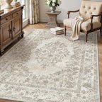 4x6 Area Rug Beige Washable Office Vintage Distressed Carpet Bedroom Indoor by PureCozy