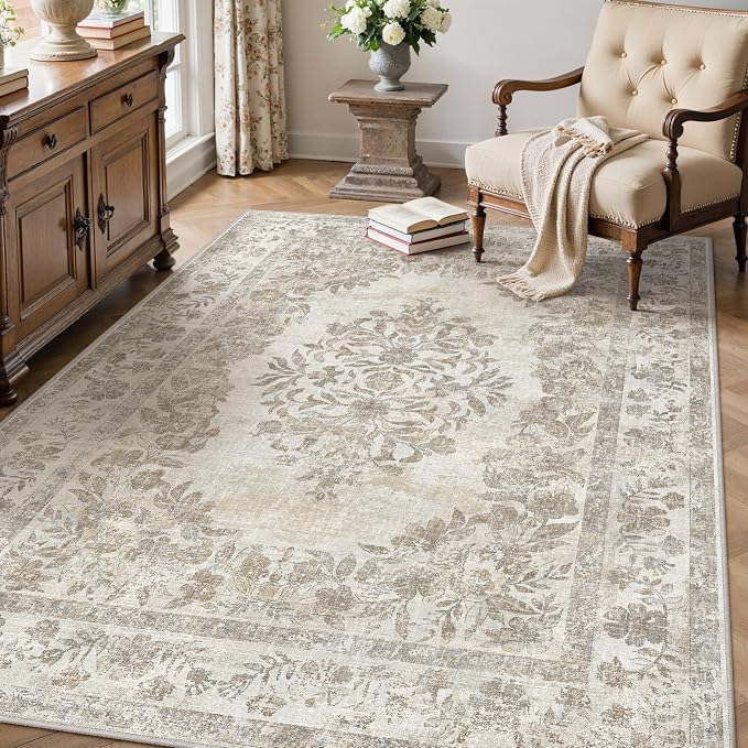 3x4 Area Rug Beige Washable Office Vintage Distressed Carpet Bedroom Indoor - Image 5