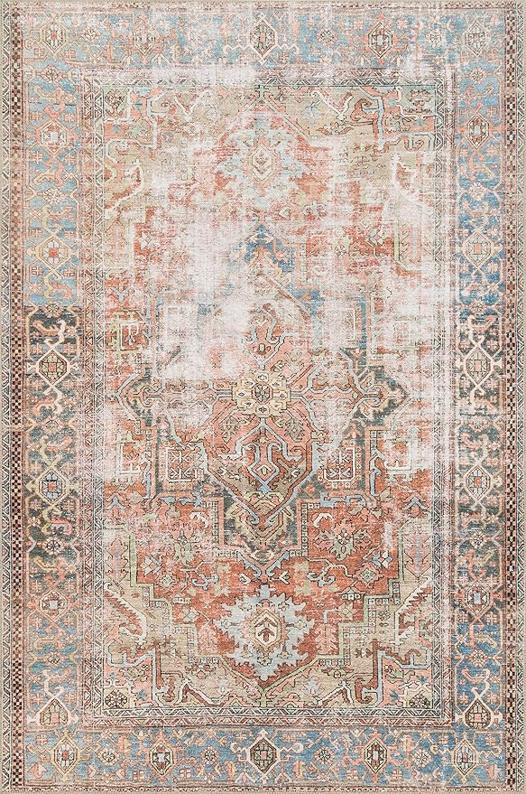 Loloi Loren Collection LQ-15 Terracotta/Sky 7'-6" x 9'-6" Area Rug - Image 5